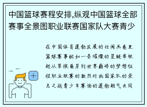 中国篮球赛程安排,纵观中国篮球全部赛事全景图职业联赛国家队大赛青少年竞技舞台荣耀征程